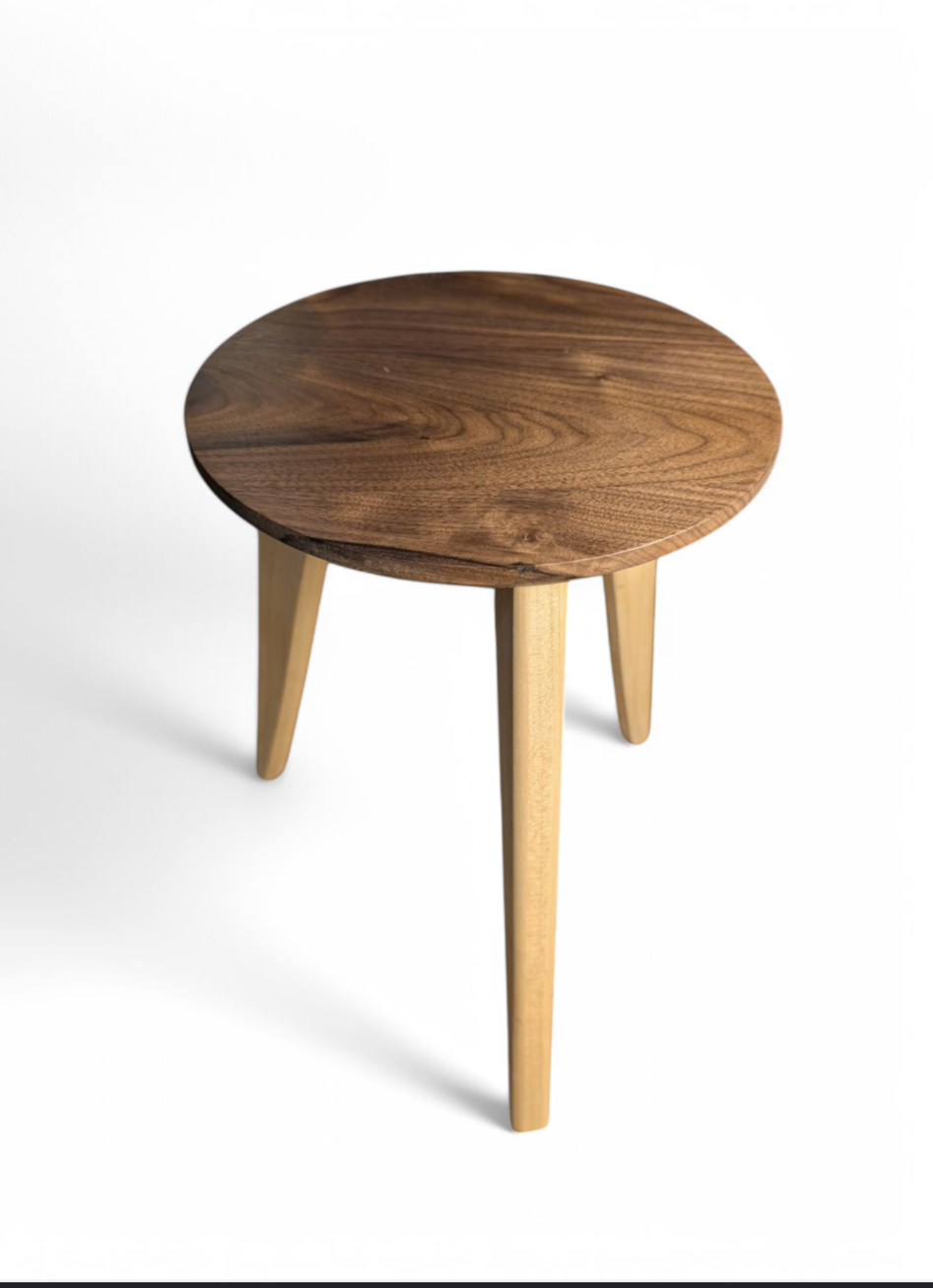 Custom Minimalist round walnut end table