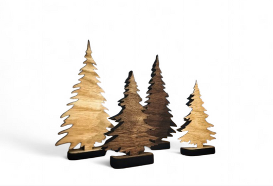 Wooden evergreen tree display set