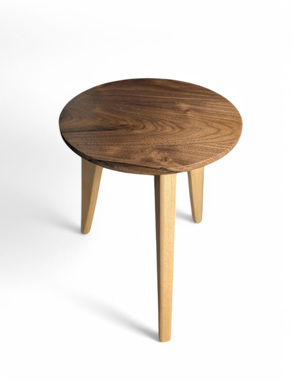 Custom Minimalist round walnut end table