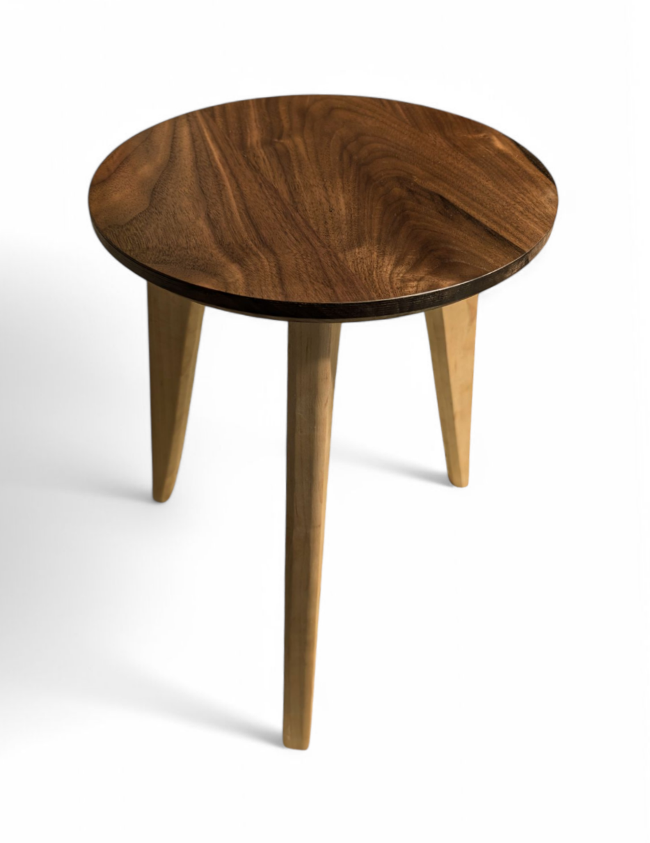 Custom Minimalist round walnut end table