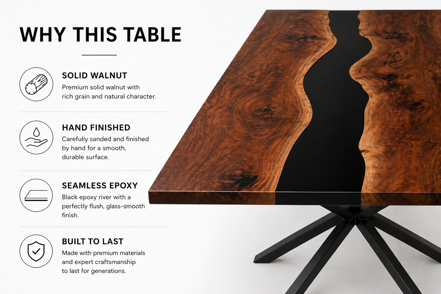 Walnut Black Epoxy Dining Table